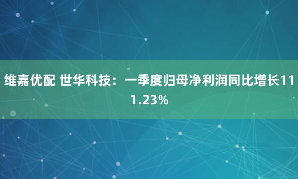 维嘉优配 世华科技：一季度归母净利润同比增长111.23%